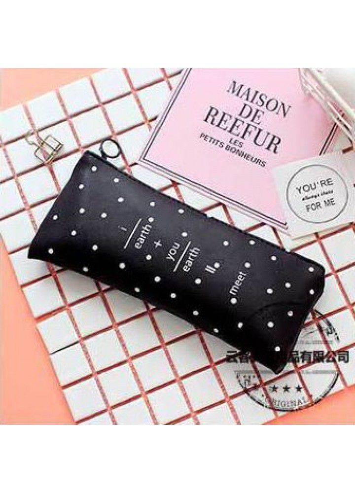 New Korean simple solid color personalized leather pencil bag student creative zipper stationery bag pencil bag 