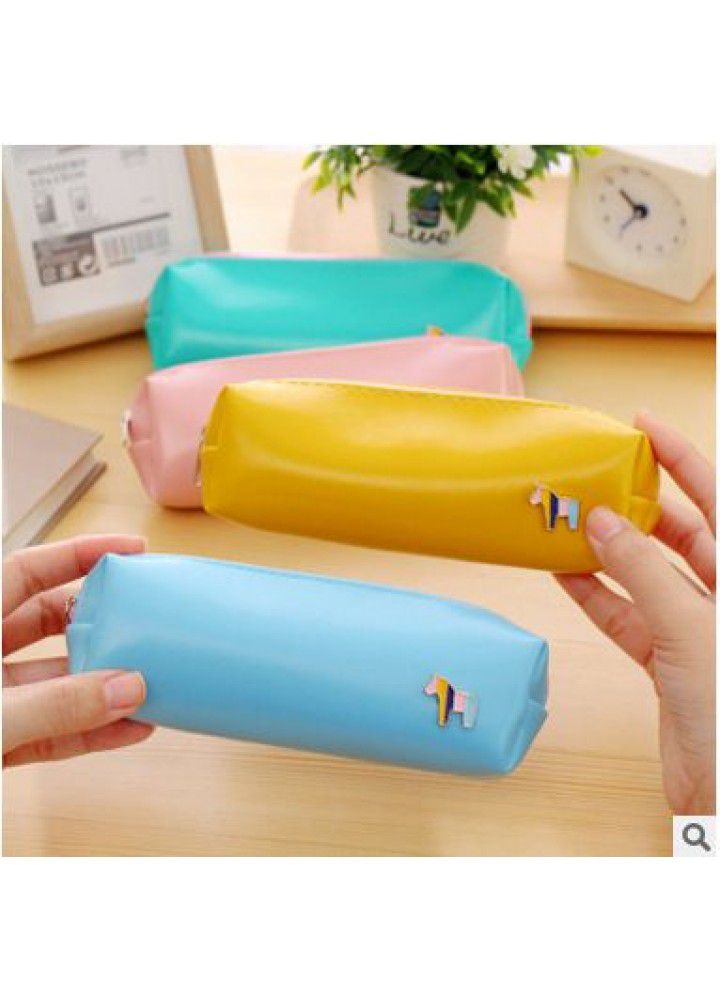 Korean stationery Korean men's and women's creative simple pencil case small fresh beautiful pony leather pencil bag 