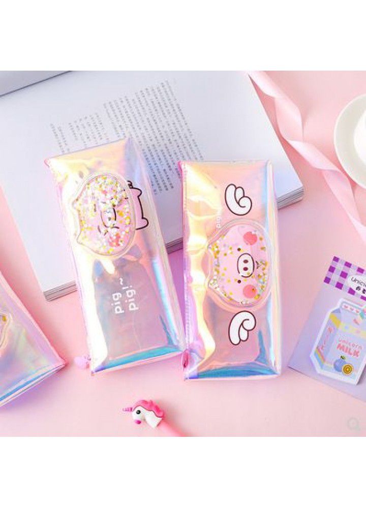 Ins more than laser oil pencil case cute simple large capacity pencil case small fresh stationery student transparent bag 