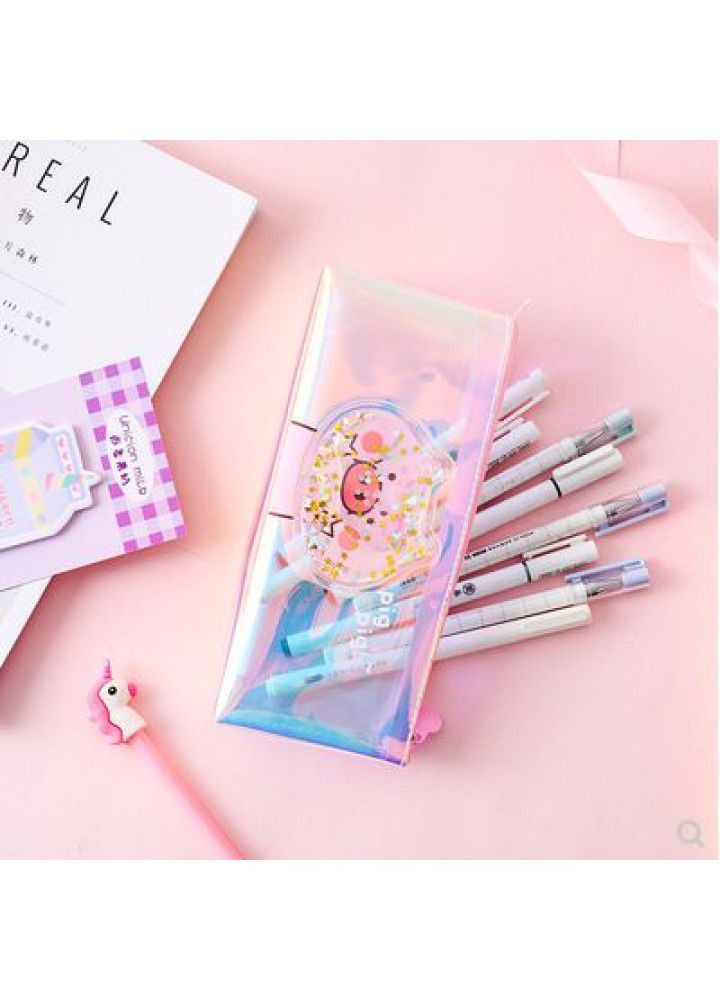 Ins more than laser oil pencil case cute simple large capacity pencil case small fresh stationery student transparent bag 