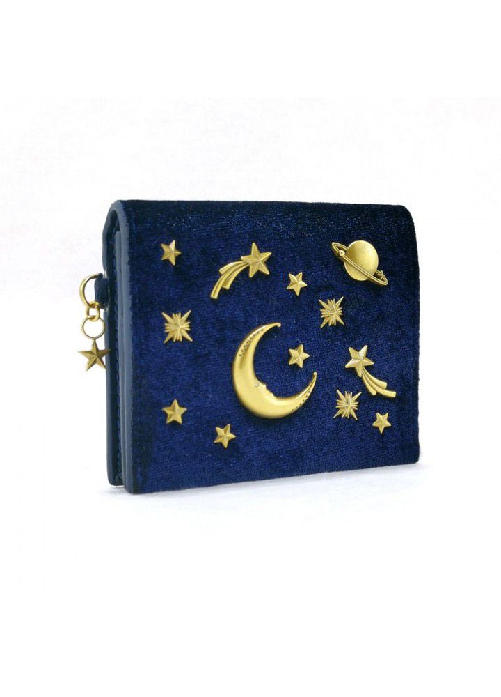  new lady's star moon bag velvet star sky short wallet metal Galaxy card bag zero wallet 