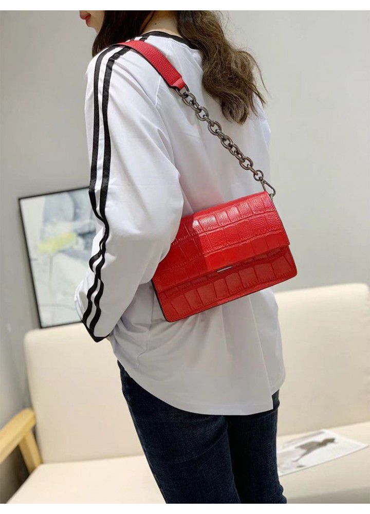 Leather bag  new women's bag fashion versatile small square bag crocodile pattern trend messenger bag 80125 