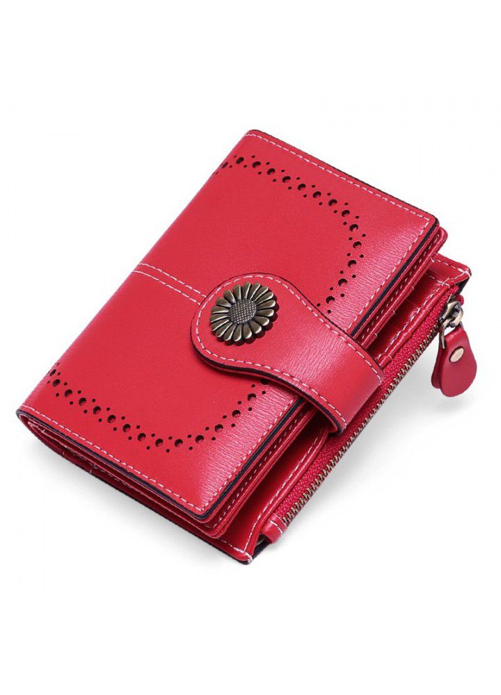  new wallet women's short Korean wax leather zero wallet fashion buckle zipper card bag 