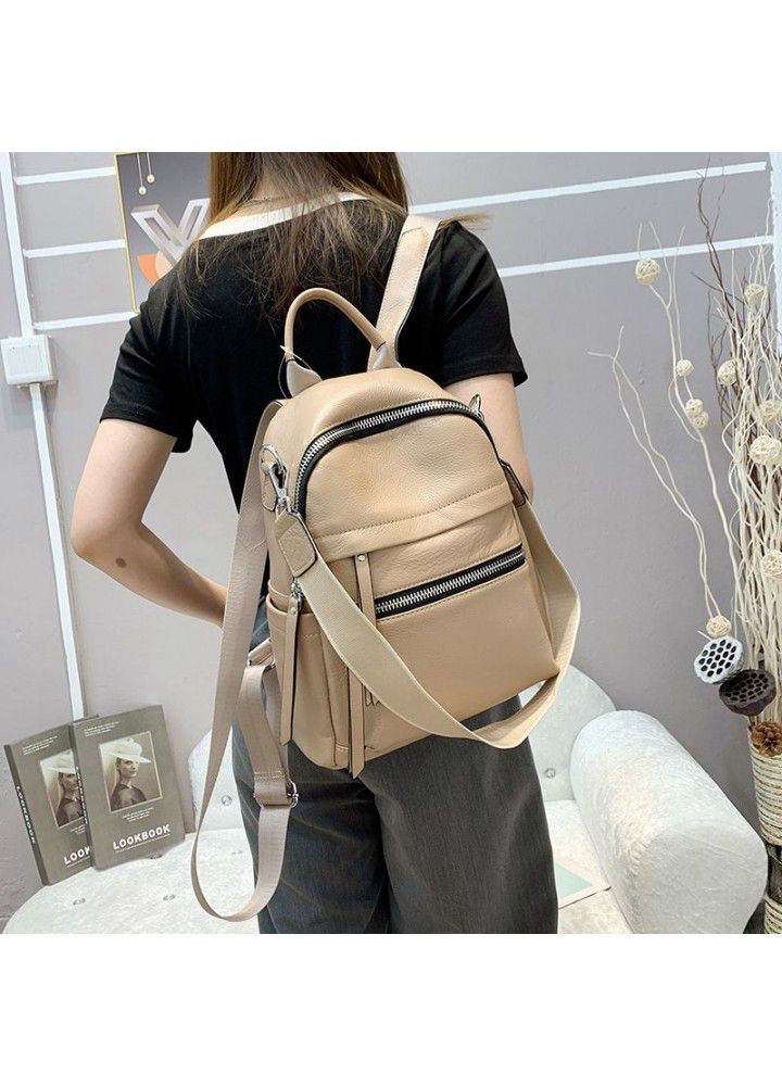 Fashion soft leather backpack  new head leather natural fall double shoulder bag trend leather women's bag single shoulder 605 