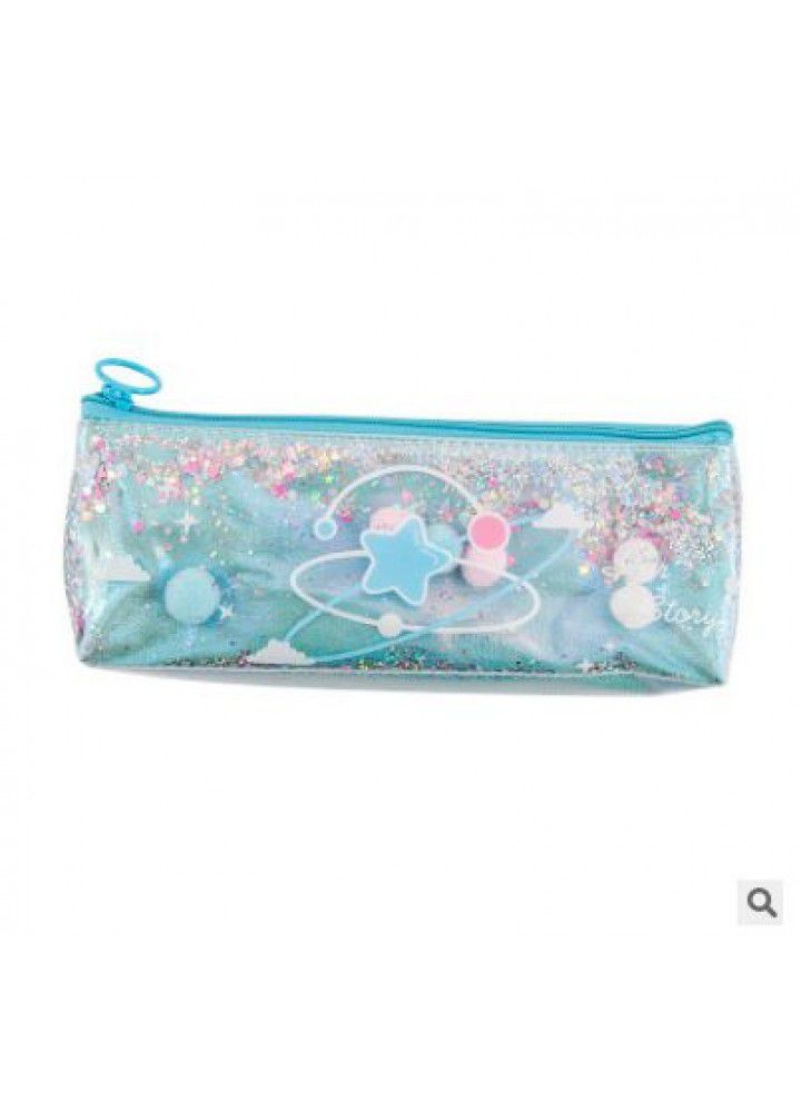 The story of the planet big triangle pencil case student large capacity make-up bag PVC transparent into the oil stars twinkle 