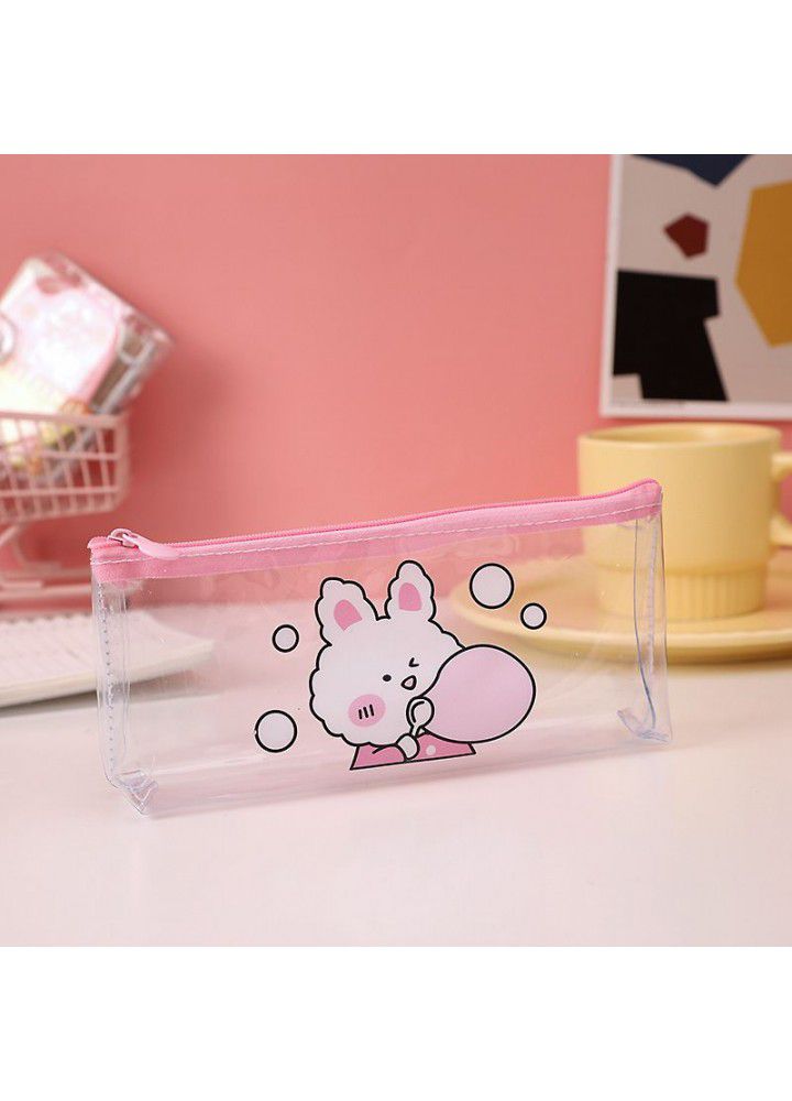 Pink students female pencil case Japanese transparent simple pencil case junior high school students pencil case pencil case 