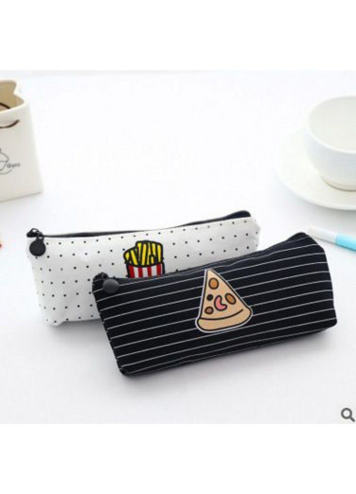 Cartoon Korean creative pencil bag cute French fries coke canvas zipper pencil bag office supplies stationery bag 