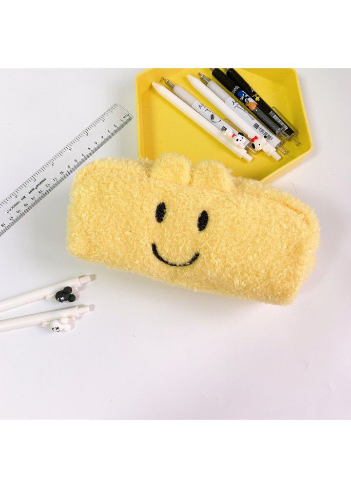 Japanese cute girl heart Plush smile pencil case large capacity stationery bag for high school students 