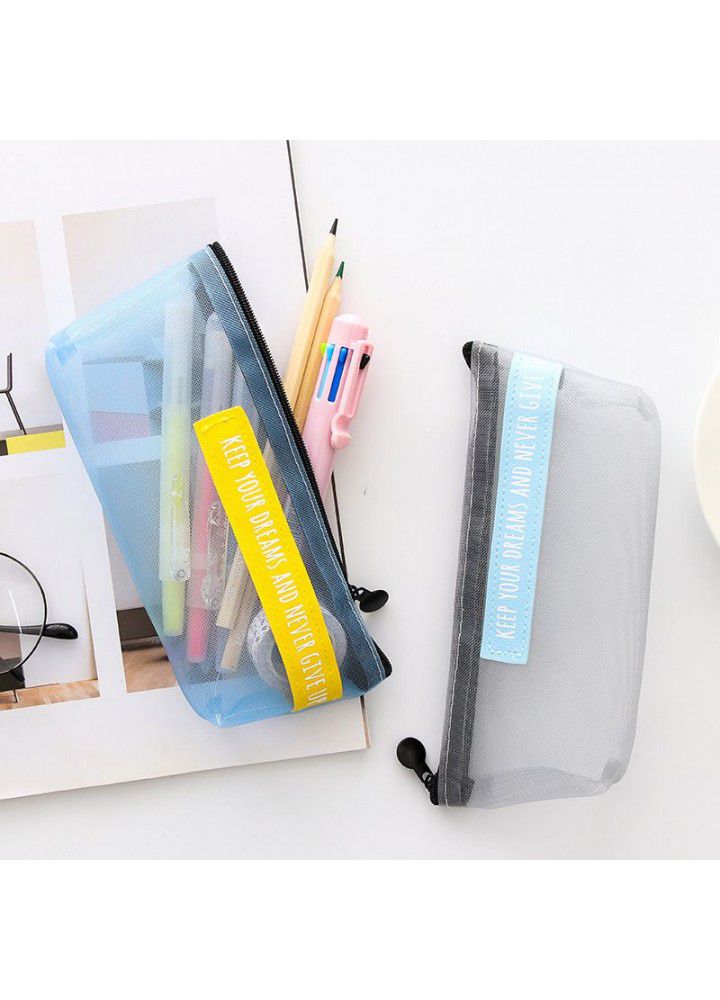 Korean transparent mesh pencil case zipper stationery bag for boys and girls creative large capacity stationery pencil case storage bag 