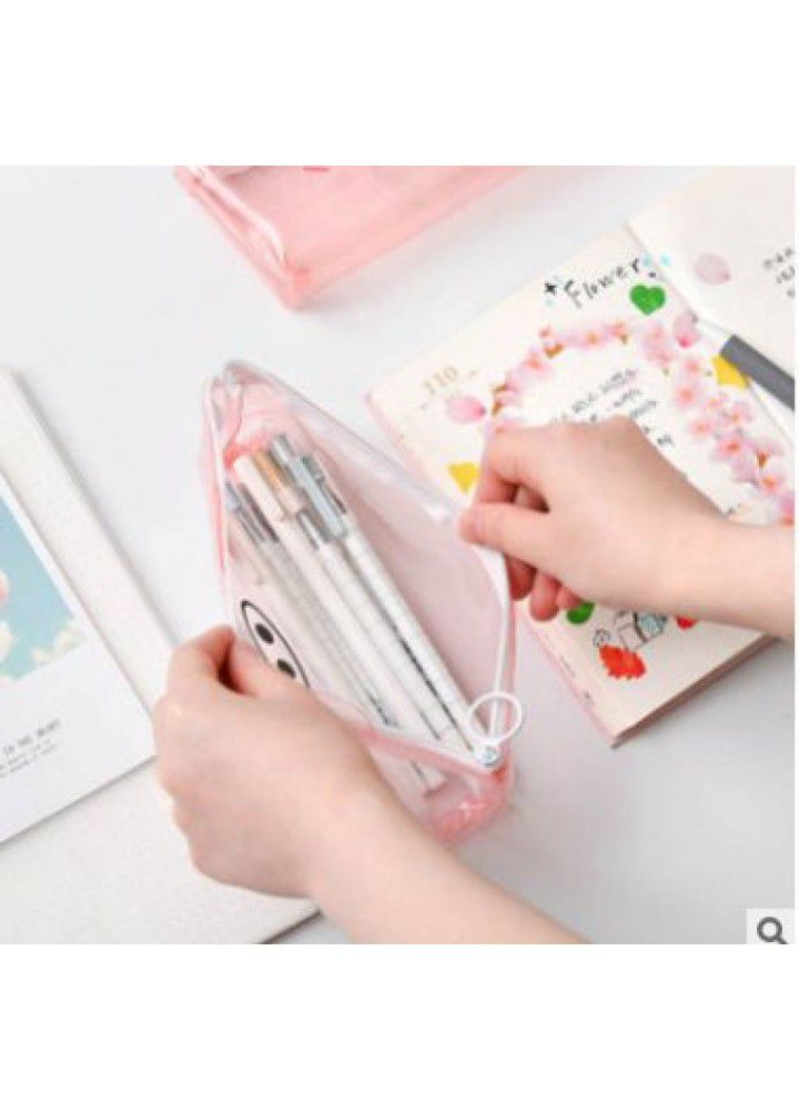 Korean girl heart pig transparent pencil case student girl lovely pink net red stationery bag zipper pencil case 