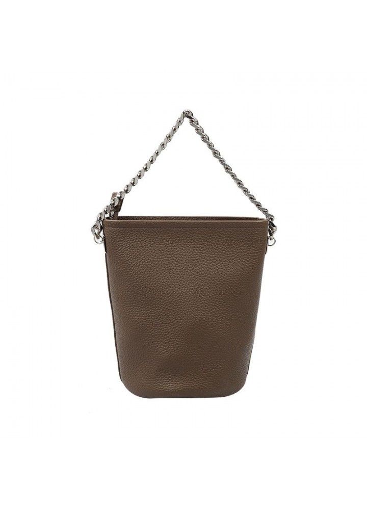 Bag women's bag new  One Shoulder Messenger Bag coffee leisure trend bucket bag head leather bag 