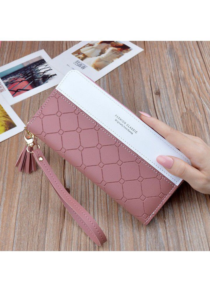  new handbag women's wallet women's long zipper tassel splicing embossed large capacity wallet mobile phone bag 