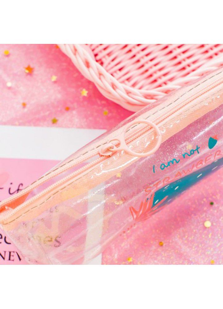 Korean simple girl small fresh fruit laser transparent pencil case large capacity creative cute stationery box for primary school students 