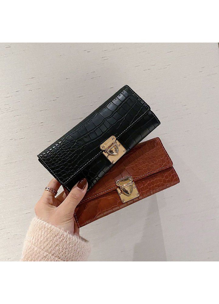  new fashion alligator lock long Lady wallet versatile three fold Wallet retro large capacity card bag 
