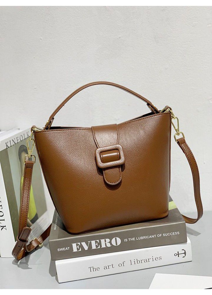 Leather Bucket Bag NEW LEATHER natural fall soft leather buckle fashion single shoulder bag carrying bag 81256 