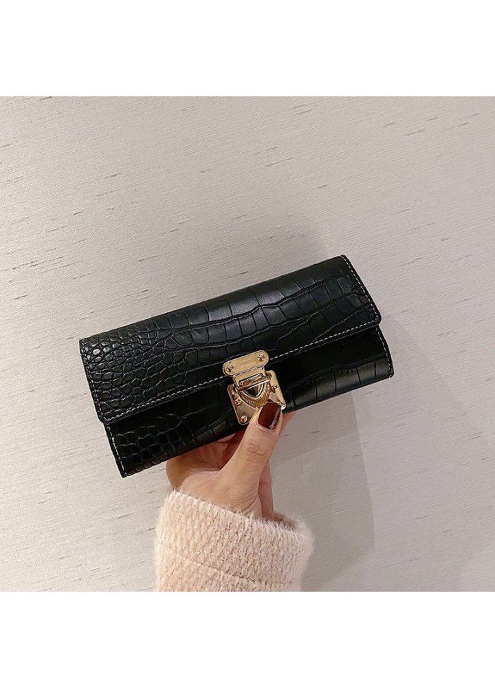  new fashion alligator lock long Lady wallet versatile three fold Wallet retro large capacity card bag 