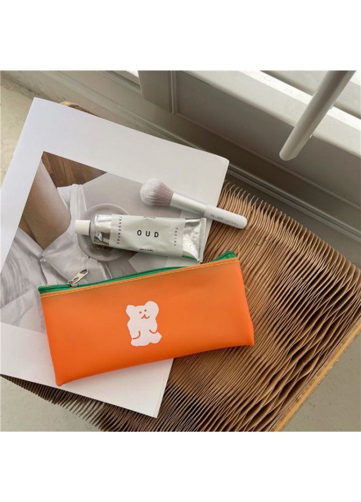 Korean simple color contrast silicone pencil case PVC high value student stationery finishing large capacity storage bag 