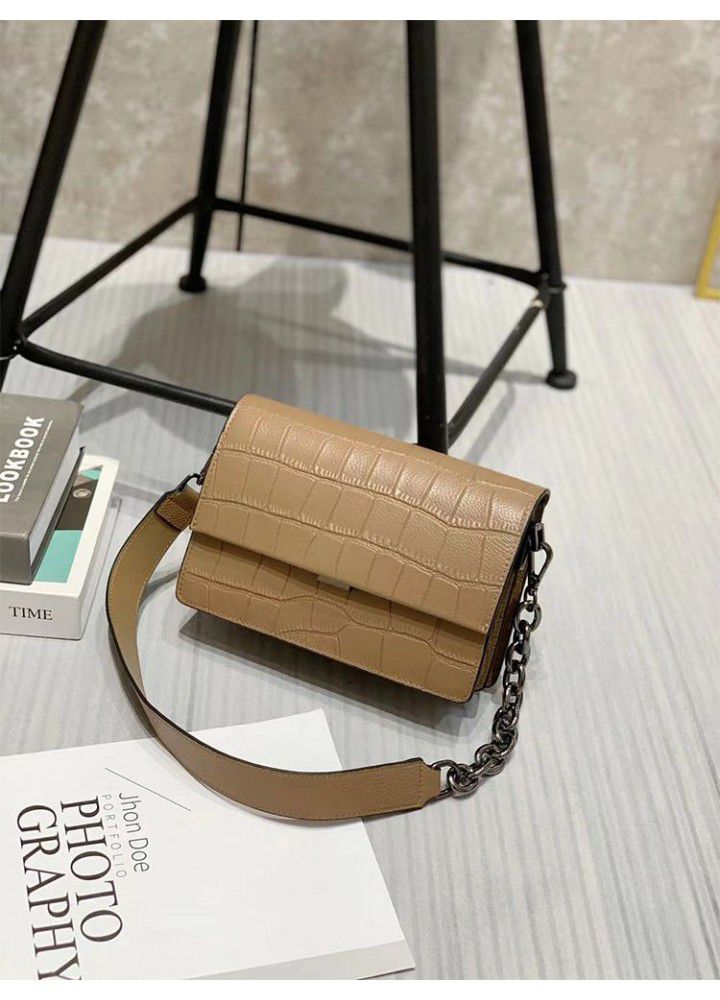 Leather bag  new women's bag fashion versatile small square bag crocodile pattern trend messenger bag 80125 