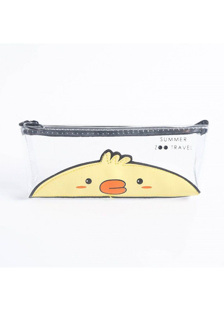Small fresh zoo transparent large capacity pen bag student stationery storage bag PVC waterproof and stain resistant pen bag 