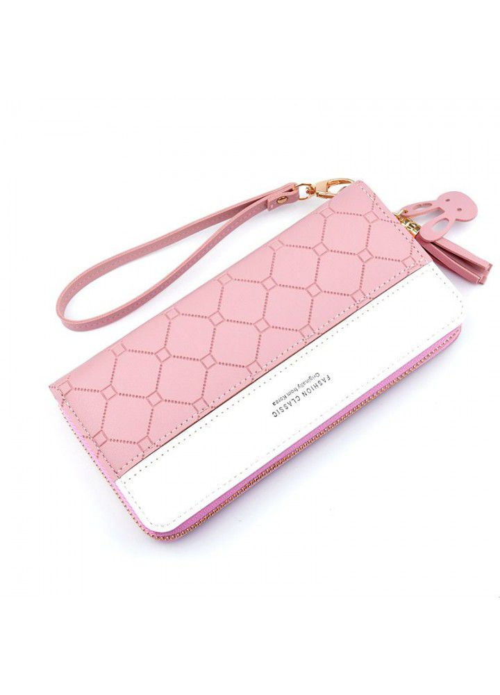  new handbag women's wallet women's long zipper tassel splicing embossed large capacity wallet mobile phone bag 