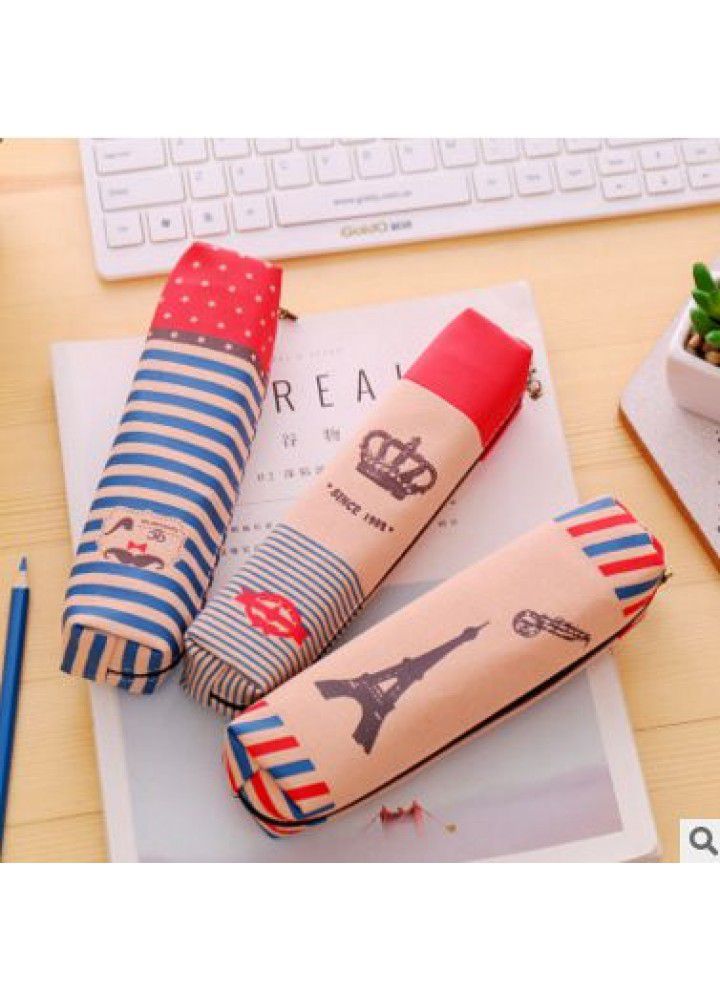 Creative crown canvas pencil case simple Korean boys and girls retro British tower large capacity pencil case stationery 