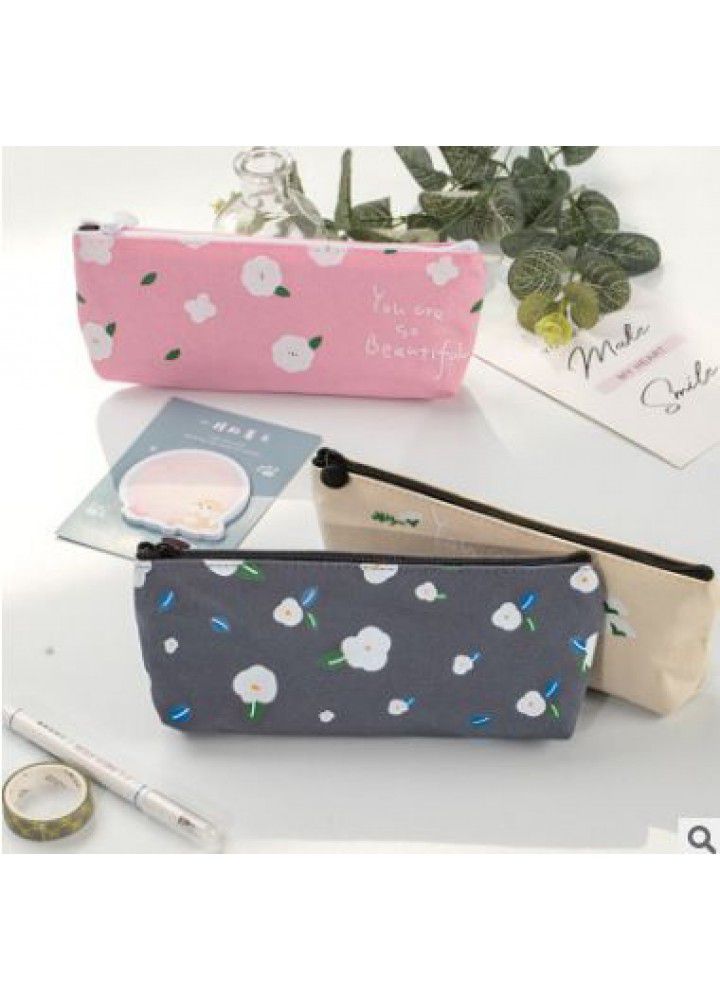 Unknown flower triangle pencil case large capacity stationery bag primary school student storage bag cute creative pencil case stationery case 