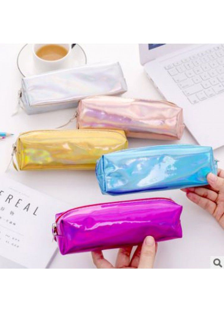 Japanese and Korean reflective cool laser pencil case cute girl student large capacity stationery case pencil case customized logo 