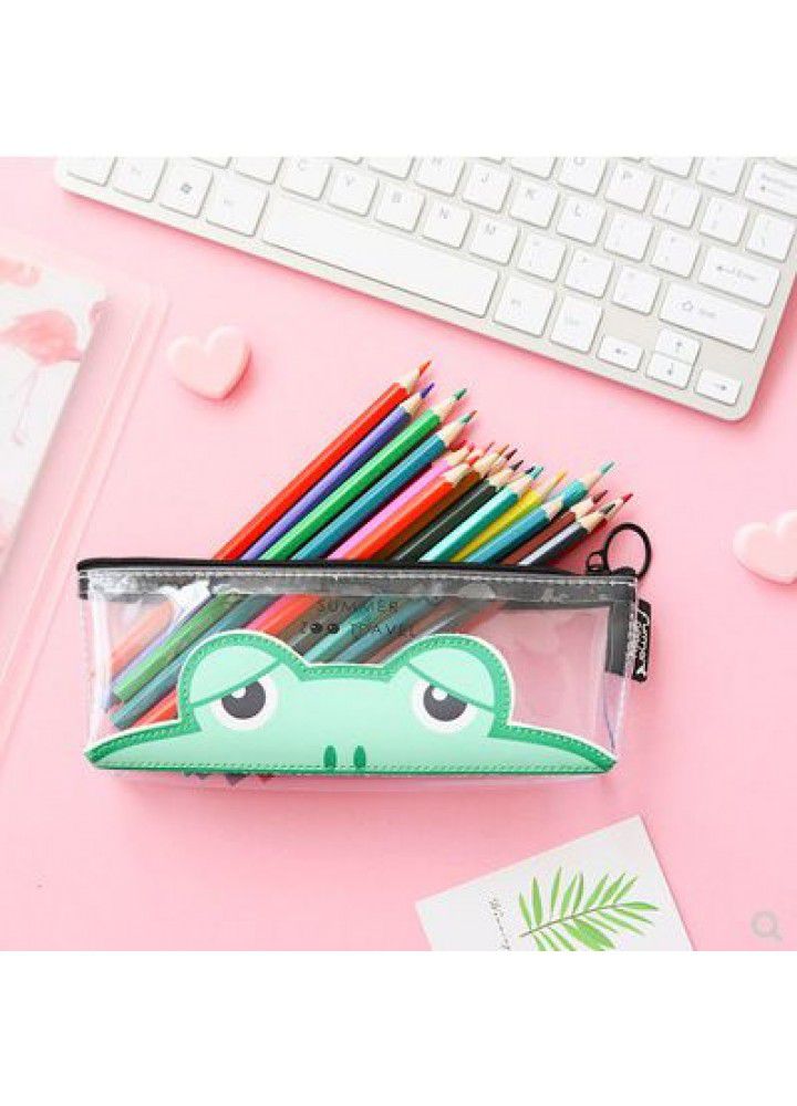 Small fresh zoo transparent large capacity pen bag student stationery storage bag PVC waterproof and stain resistant pen bag 