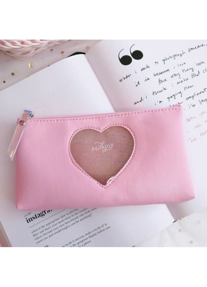 Korean ins laser love Japanese girl's heart contains Harajuku wind transparent pencil bag and little fresh girl's stationery bag 