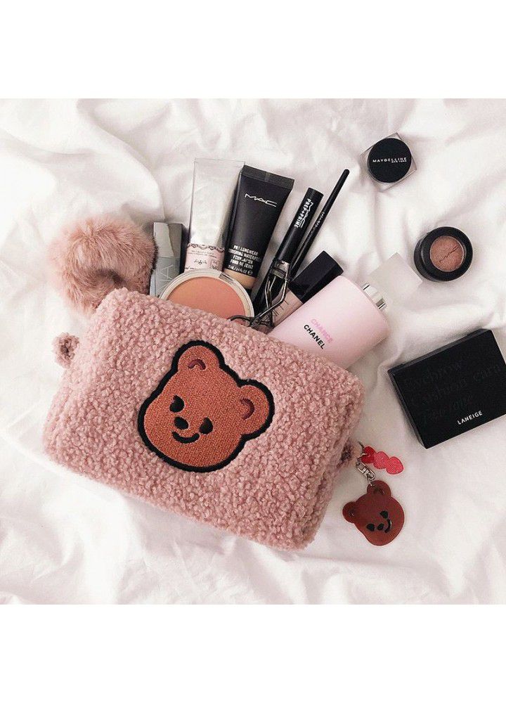 Korean made cute cherry bear funny cartoon cosmetic bag portable large capacity storage bag wash bag 