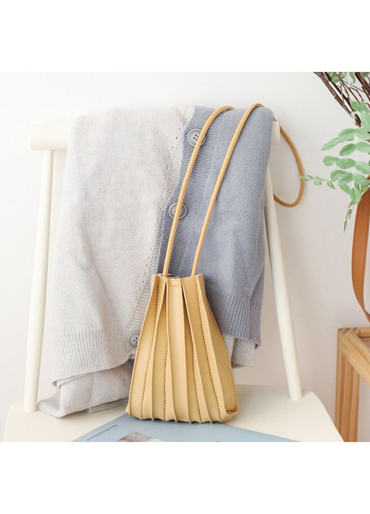 Japanese sweet pleated shoulder bag Korean simple Pleated Mini mobile phone bag foreign style leisure Soft Leather Messenger Bag 