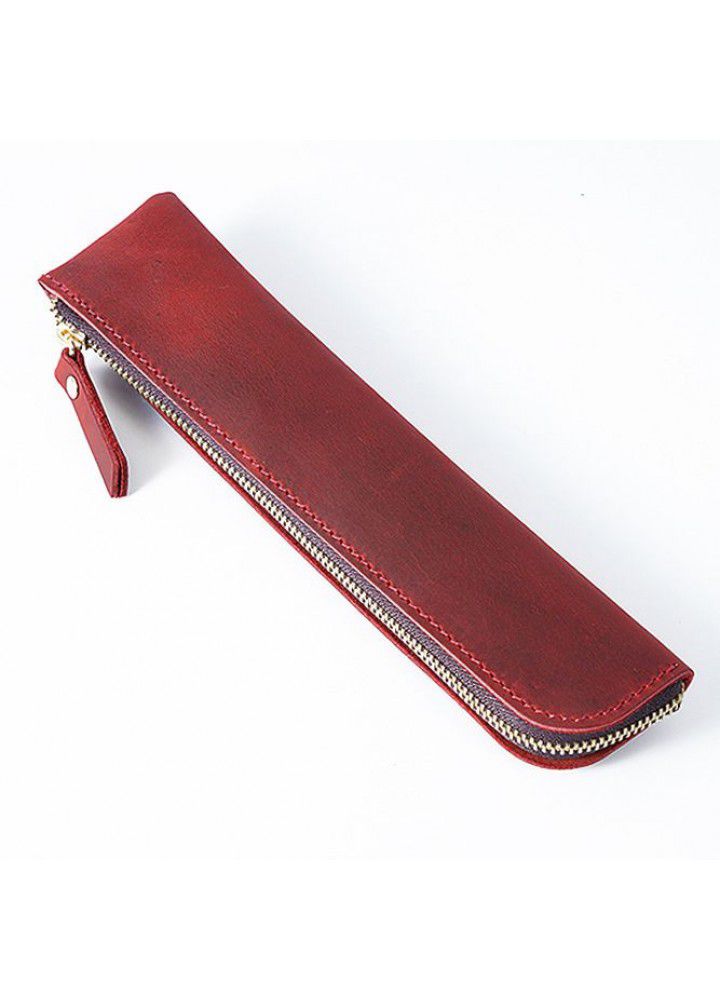Retro Leather pen bag top Leather Handmade creative business office storage bag pencil box stationery bag