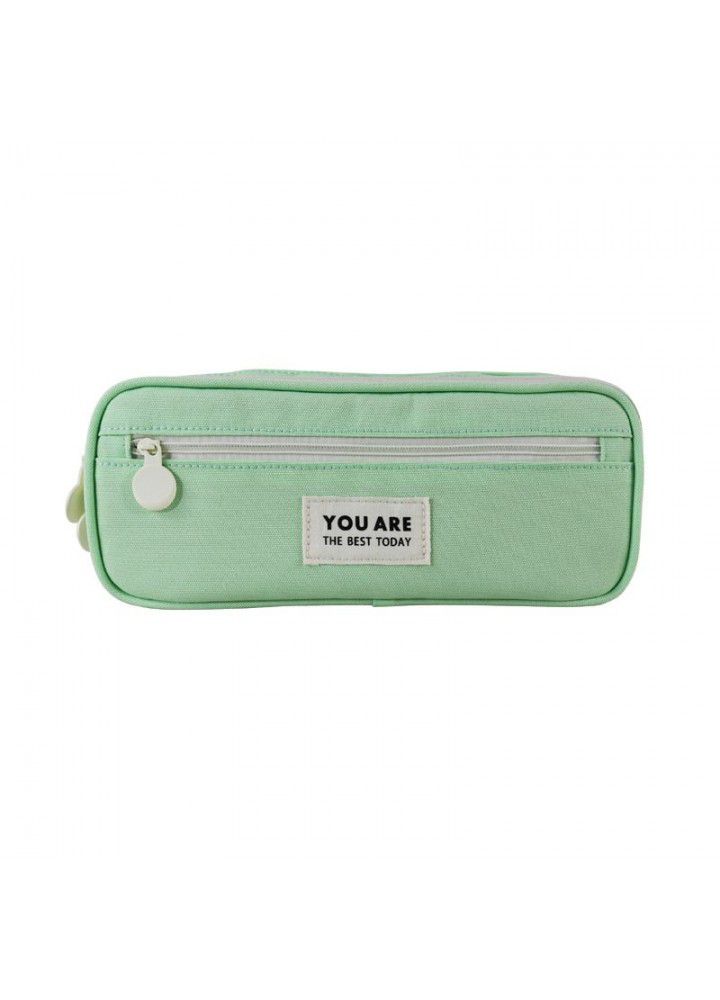 Korean simple polyester stationery pen bag stationery storage bag primary and secondary school students zipper pen bag box custom woven Mark logo