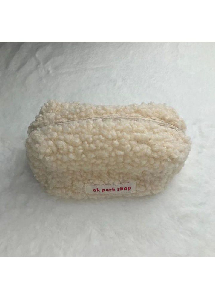 Plush cosmetic bag Korean fashion simple lamb brush bag large capacity zero wallet stationery bag storage bag square bag