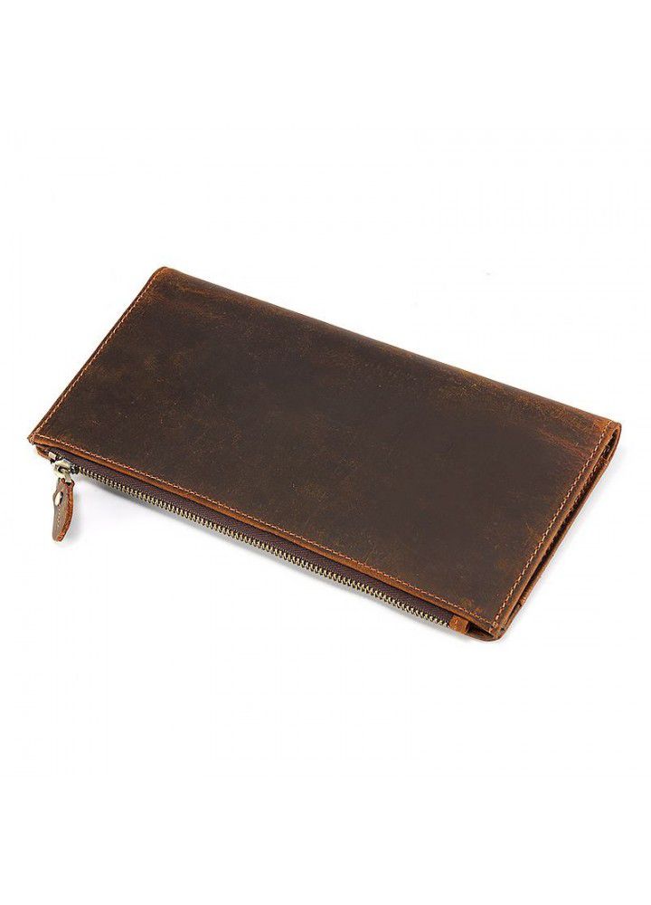 Foreign trade wholesale Crazy Horse Leather Long Wallet retro business long leather collet layer cowhide leather wallet buckle 