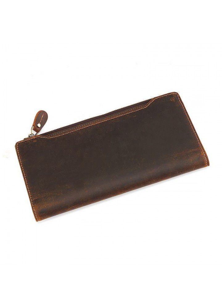 Foreign trade wholesale Crazy Horse Leather Long Wallet retro business long leather collet layer cowhide leather wallet buckle 