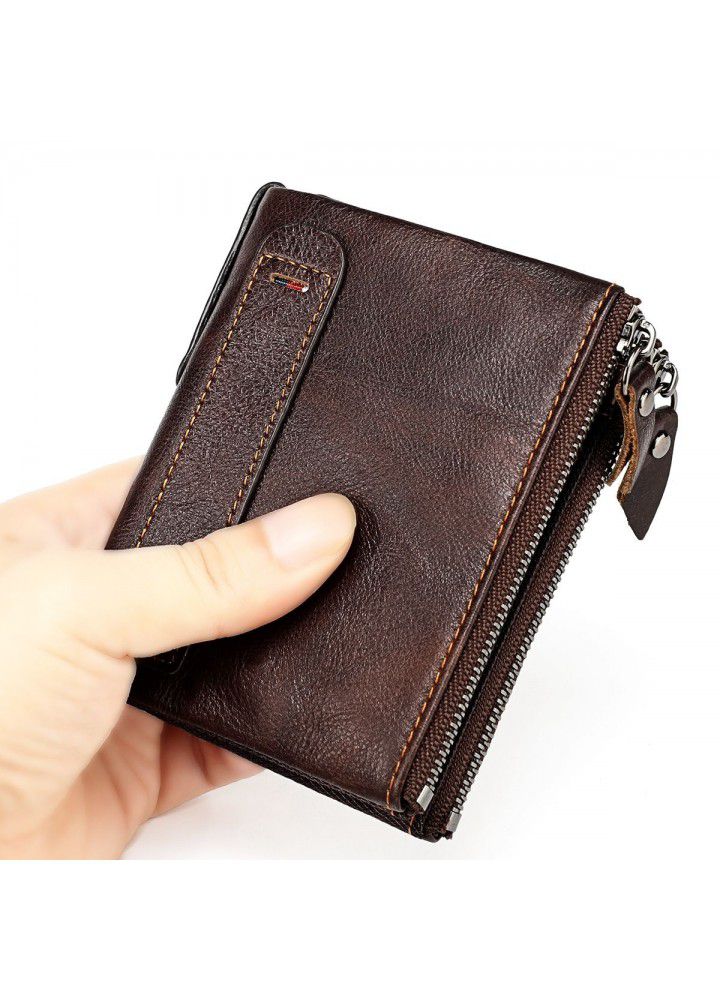 Women's wallet short fashion handbag leather wallet anti RFID theft double zipper change bag multifunctional Wallet 