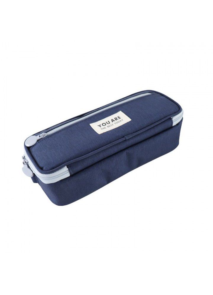 New simple and creative stationery pencil box for primary and middle school students foreign trade best-selling square double-layer high-capacity waterproof pen bag