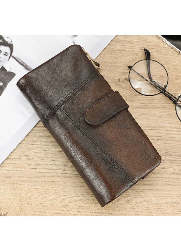 New Vintage Leather Wallet rubbed leather long splicing wallet multi card position fashion handbag RFID Wallet 