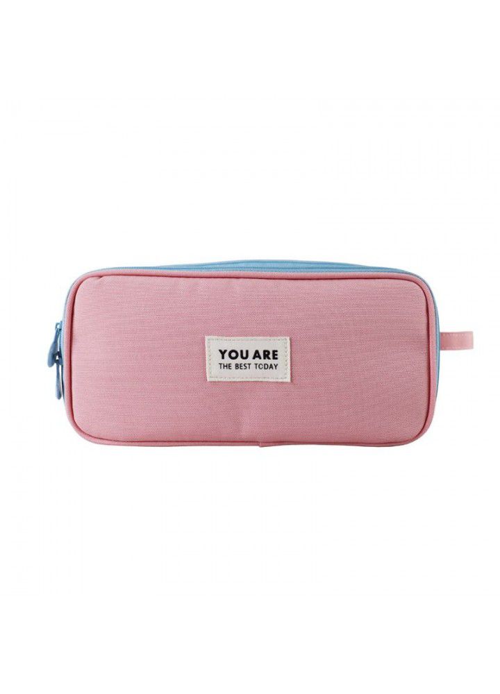 Creative double-layer primary and middle school students' pencil bag large capacity simple stationery bag expandable multifunctional pencil bag printing logo