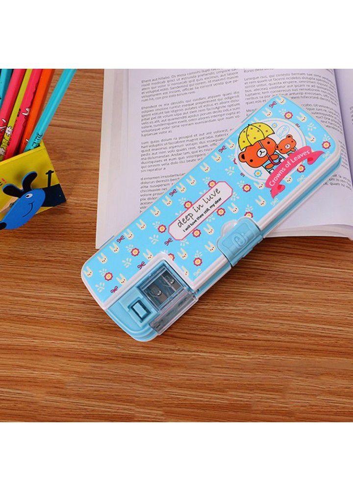 Pinyou children's new pencil box creative double open stationery box with pencil sharpener manufacturer student stationery pen box