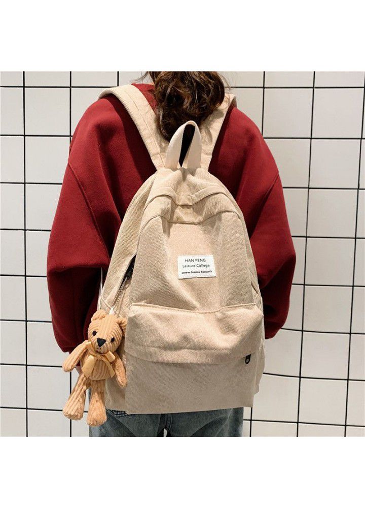 Schoolbag female ins style Korean version high school students simple Sen Department versatile corduroy backpack large capacity Backpack