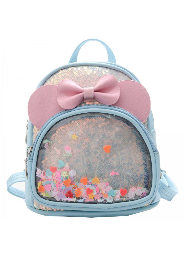 Wholesale children's Sequin backpack  Korean Princess transparent backpack cute girl Pu Travel Backpack foreign trade