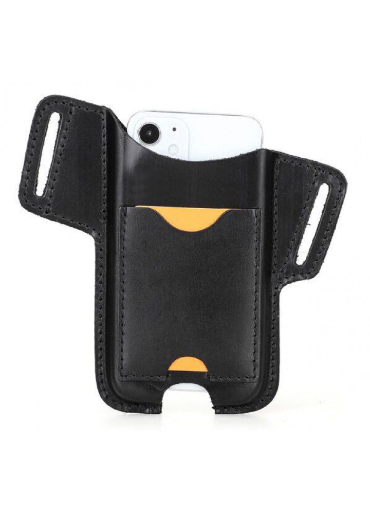 Black Angel European and American retro crazy horse leather is applicable to ipone12pro mobile phone bag, foreign trade waist bag and cross-border distribution