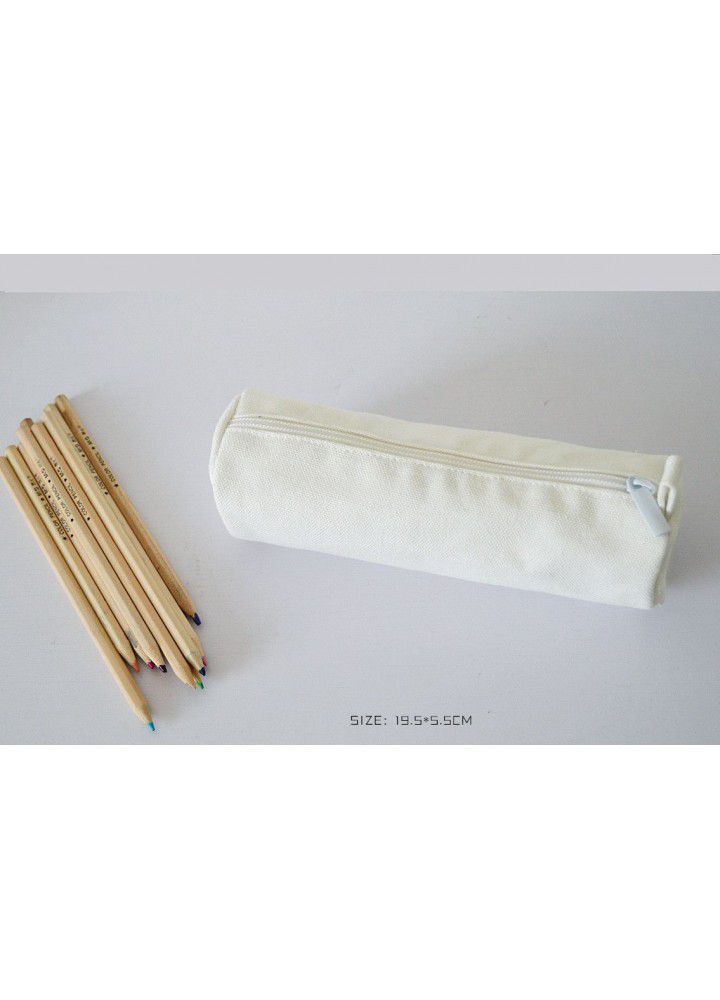 Japanese simple canvas pen bag thickened polyester cotton zipper blank Nordic student stationery storage bag logo customization