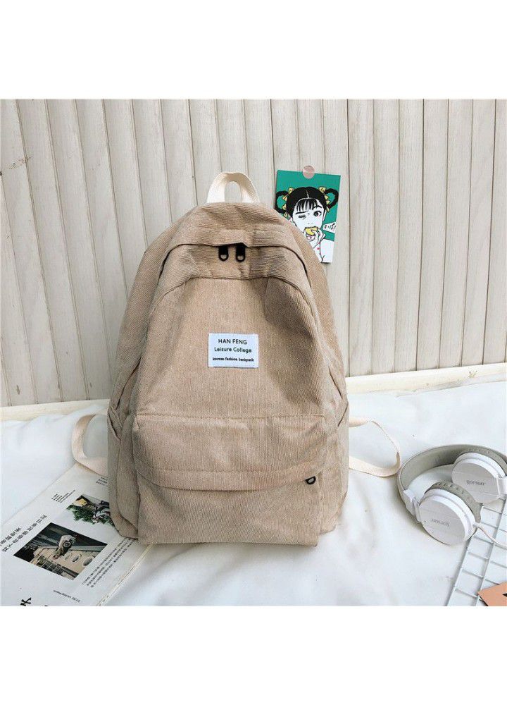 Schoolbag female ins style Korean version high school students simple Sen Department versatile corduroy backpack large capacity Backpack
