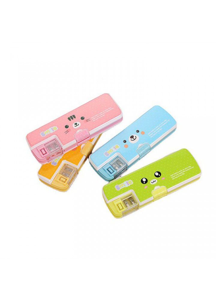 Pinyou children's new pencil box creative double open stationery box with pencil sharpener manufacturer student stationery pen box
