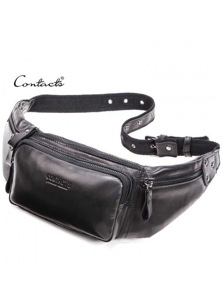 Black Angel factory supply fashion leather sports waist bag first layer leather multifunctional men's and women's universal waist bag