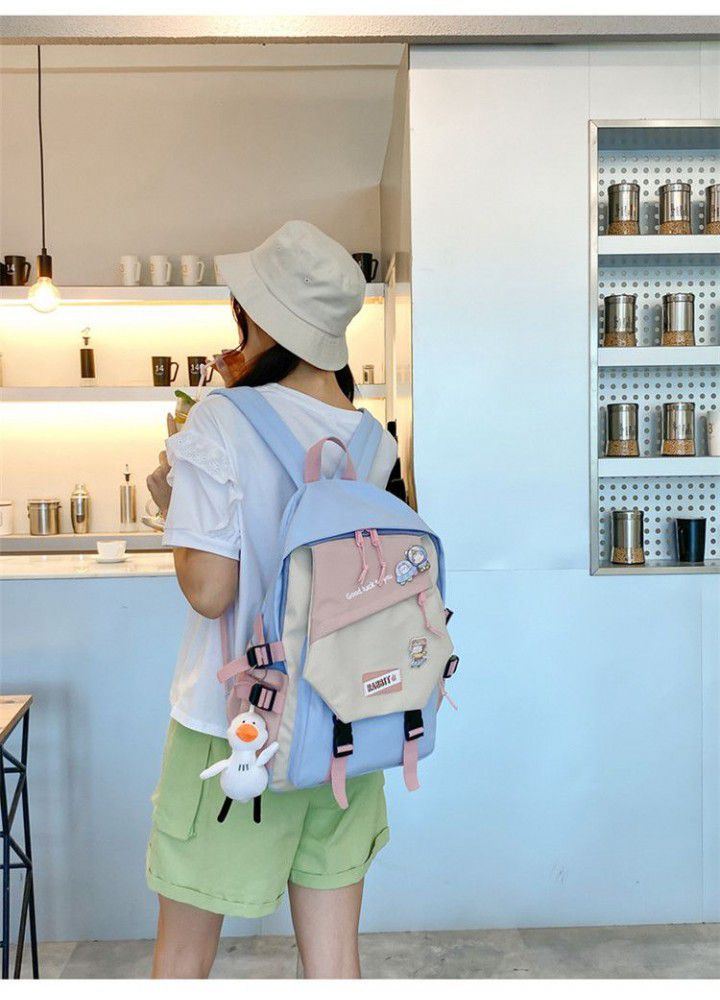 Color matching backpack schoolbag female Korean version Harajuku junior high school students Mori Department lovely canvas fashion Campus