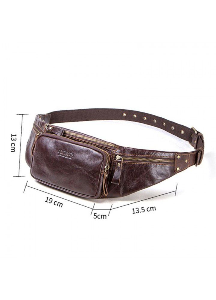 Black Angel factory supply Genuine Leather Men's sports waist bag first layer cow leather multifunctional mobile phone waist bag